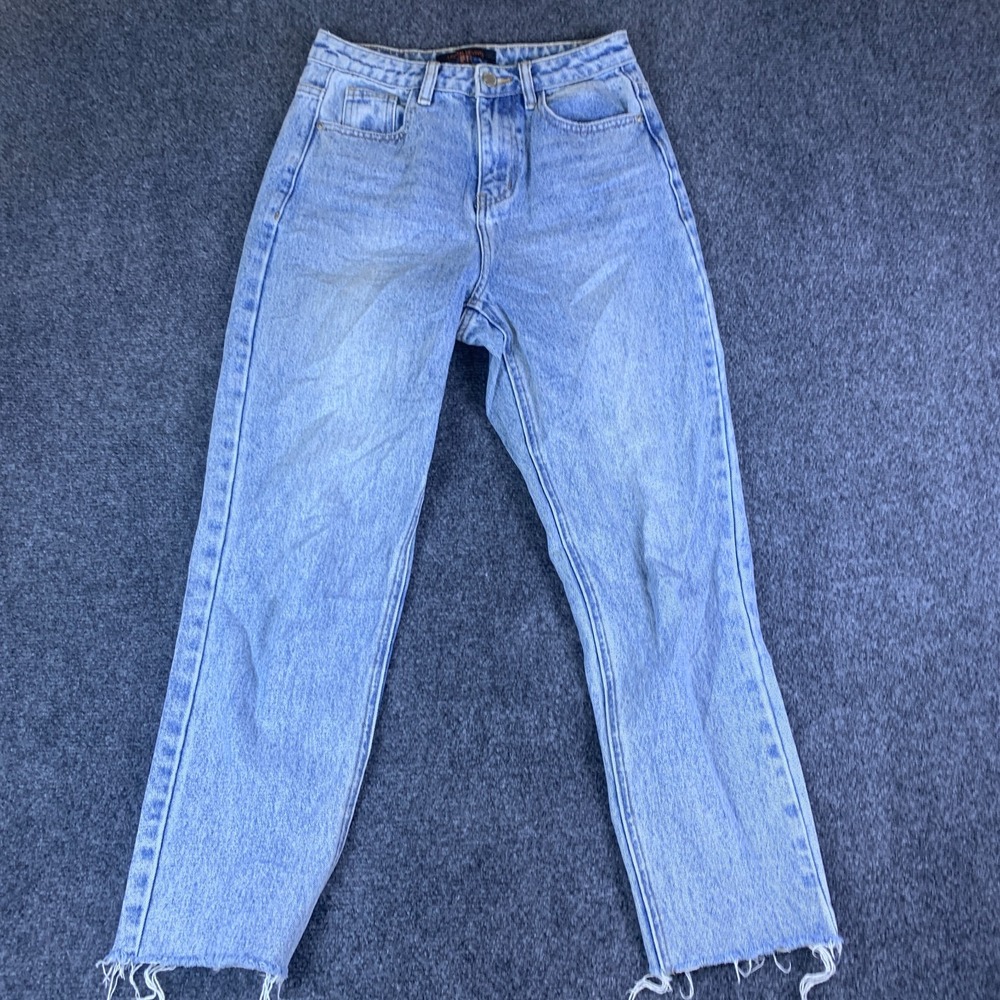 Urban Revivo Jeans Women 4 (26X24) Blue Denim Straight Hight Rise Frayed Hem